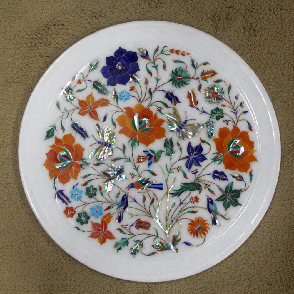 Details about   Marble Plate Inlay Pietra Dura White Stone Handicrafts Arts Home Decor for Gifts 