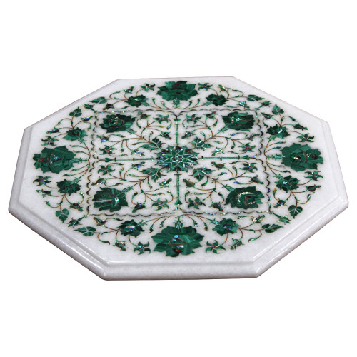 Unique Table Top, White Marble Table Top Inlaid With Semi Precious Gemstones, Pietra Dura Vintage Inlay Art Work Handmade Table Top For Home Decor