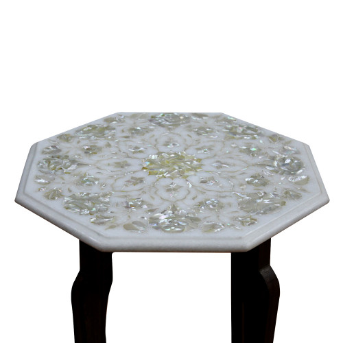 Stones Table Top, White Marble Inlaid With Mother of Pearl A Unique Handicraft Table Top For Home Decor Vintage Pietra Dura Inlay Craft Work