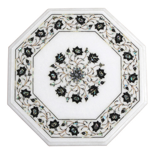 Floral Table Top, Bedside Table Top, White Marble Inlaid With Semi Precious Gemstones, Antique Table Top, Pietra Dura Vintage Art Work