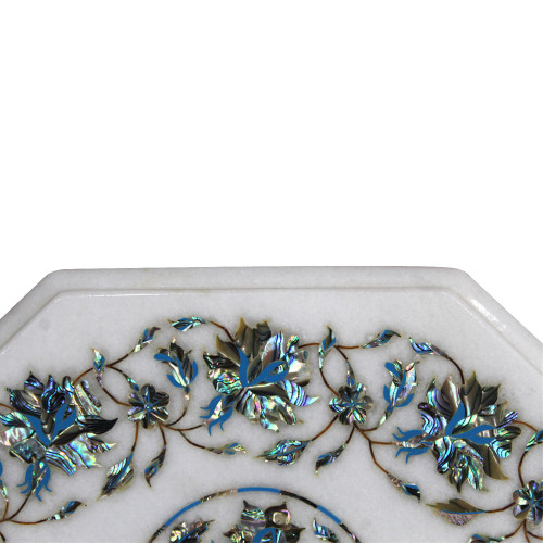 Marble Inlay Table Top Handmade Table Top White Marble Inlaid With Semi Precious Gemstones, Pietra Dura Vintage Craft Work, Home Decor