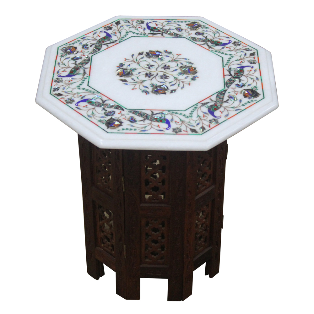 Details about   12" White Marble corner Table Top Pietra Dura Marquetry floral inlay work 