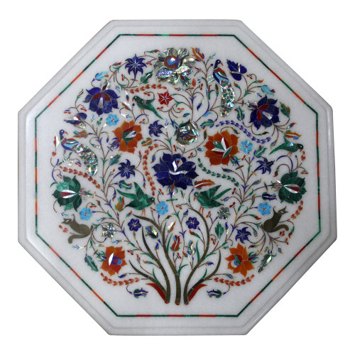 Antique Table For Home, Bird and Floral Art Work Unique Table For Home, Handmade Pietra Dura Table 15" Size Inlaid Semi Precious Stones