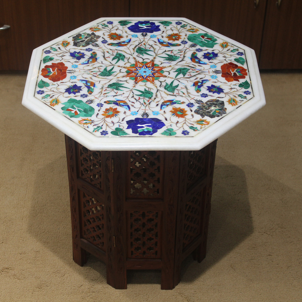 Details about   12" White Coffee Marble Table Top Inlay Pietra dura​ Handmade Work Home Decor H3 