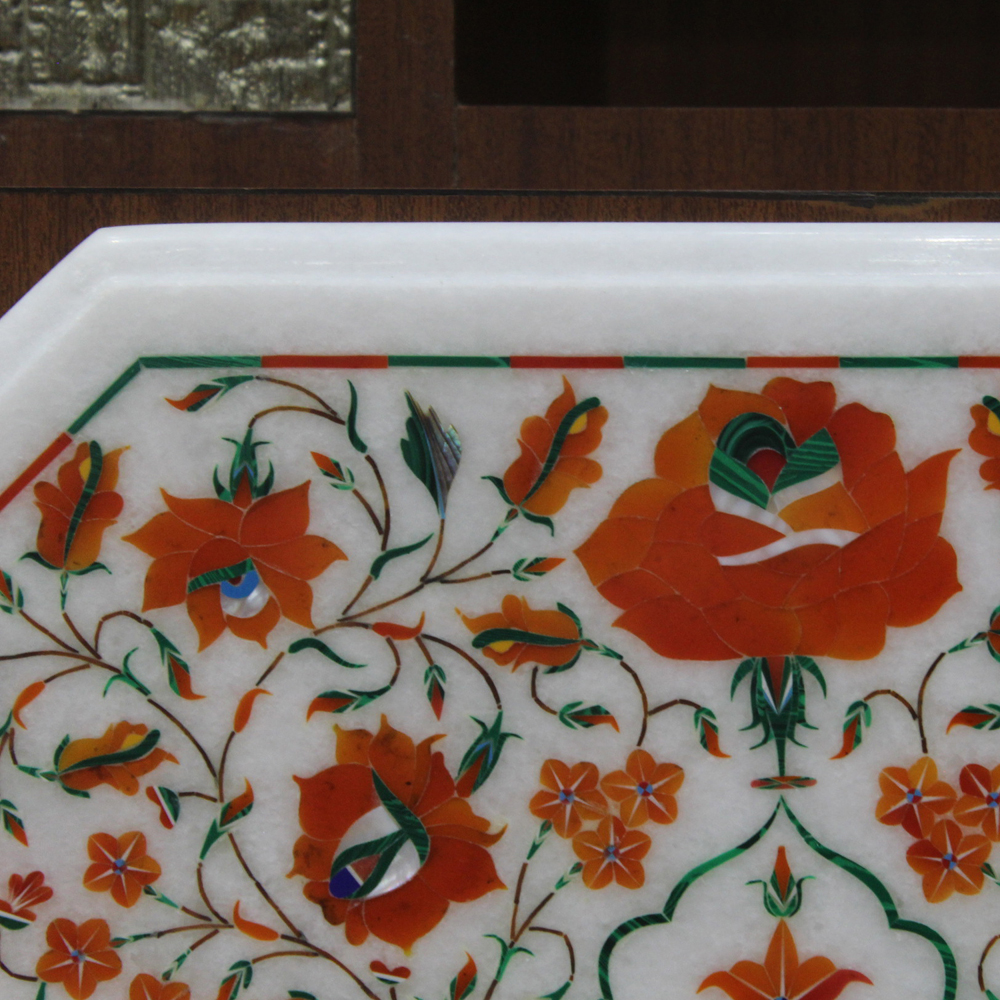Details about   12" White Marble Table Top Center Pietra Dura Marquetry floral inlay Elephant 