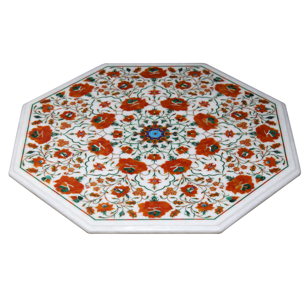 Details about   12" Marble Table top Semi precious stones inlaid art Handicraft Work home decor 
