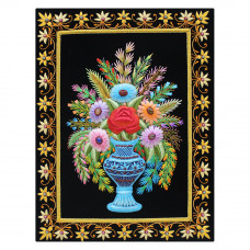 Wall hanging Panel Embroidery Work Fine Thread Craft On Cloth Flower Vase Design 