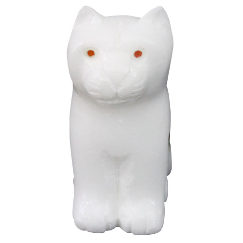 White Cat Statue Inlay Turquoise Stone