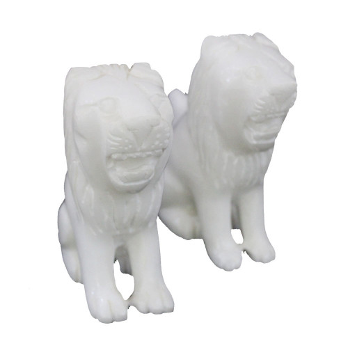 White Alabaster Pair Lion Statue For Home Decor