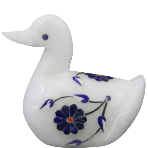 Beautiful White Alabaster Inlay Duck Statue For Home Decor