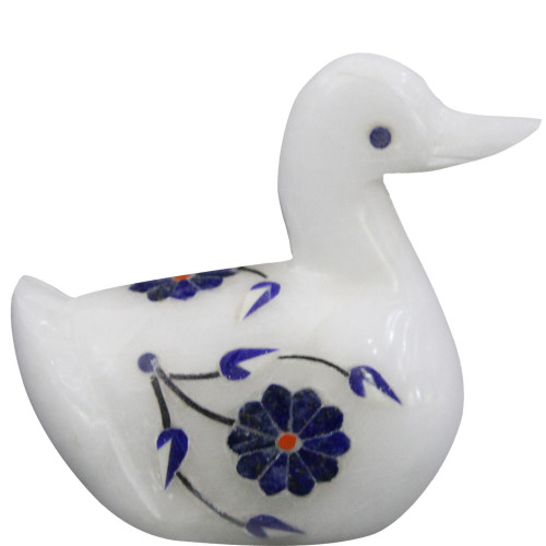 Beautiful White Alabaster Inlay Duck Statue For Home Decor