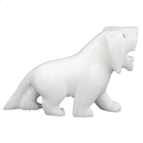Handcrafted White Alabaster Tiger Sculpture