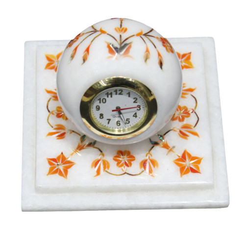 Little Tajmahal Art Beautiful Pietra Dura Work Marble Table Clock
