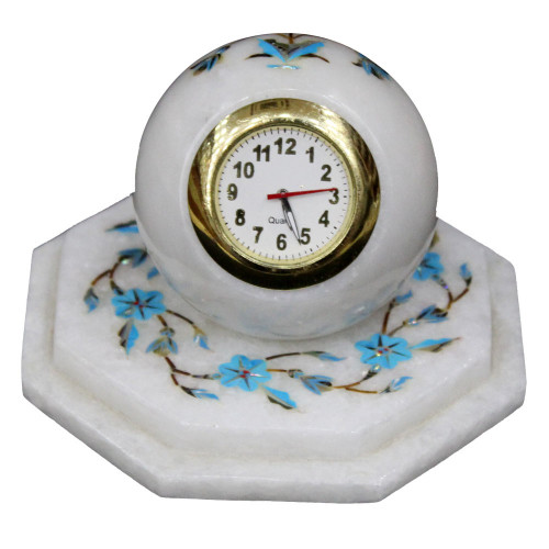 Antique Marble Ball Watch Inlaid Turquoise Gemstone