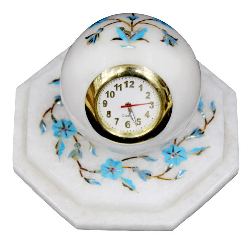 Antique Marble Ball Watch Inlaid Turquoise Gemstone