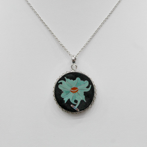 Women necklace inlaid with semi precious gemstones completely handmade unique piece for girls pendant floral design work