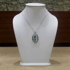 Unique Pendant White Onyx Inlaid With Semi Precious Gemstones