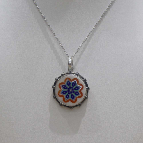 Floral Pendant Necklace White Onyx Inlaid With Semi Precious Gemstones Handmade Piece For Girls