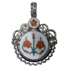 White Marble Inlaid With Semi Precious Gemstones Handmade Jewelry For Girls Floral Inlay Art Work