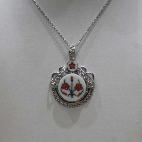 White Marble Inlaid With Semi Precious Gemstones Handmade Jewelry For Girls Floral Inlay Art Work