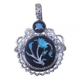 Black Onyx Jewelry Necklace Inlaid With Semi Precious Gemstones Floral Inlay Art Work Handmade Jewelry For Girls