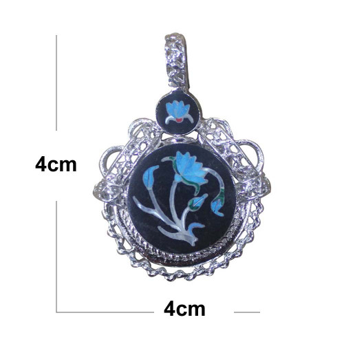 Black Onyx Jewelry Necklace Inlaid With Semi Precious Gemstones Floral Inlay Art Work Handmade Jewelry For Girls