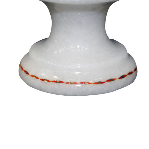 White Marble Tea Light Candle Holder Inlaid Semi Precious Stones