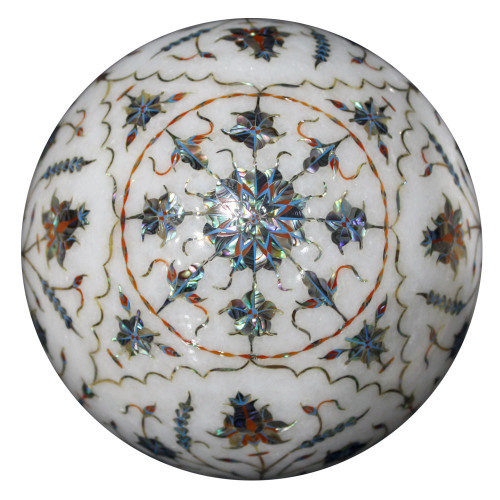 Decorative White Marble Tea Light Holder Inlaid Semi Precious Stones