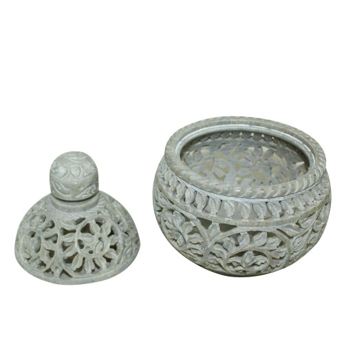 Soap Stone Tea Light Holder Traditional Inlay Filigree Art Work