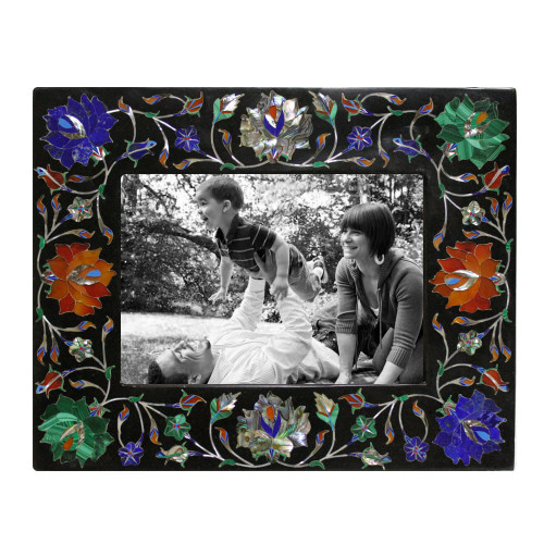 Photo Frame Black Marble Semi Precious Stone Marquetry Inlay Home Decor Mosaic
