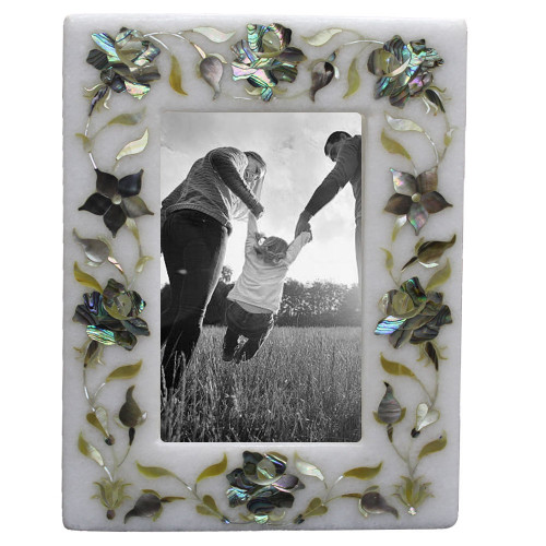 White Marble Photo Frame Rare Gemstone Marquetry Inlay Art Home Gift Decorative