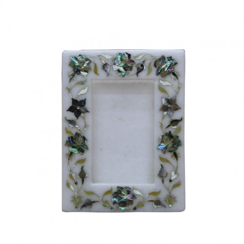 White Marble Photo Frame Rare Gemstone Marquetry Inlay Art Home Gift Decorative