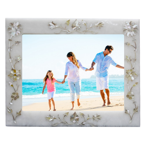 Memorable White Alabaster Marble Inlay Picture Frames Souvenir For Birthday