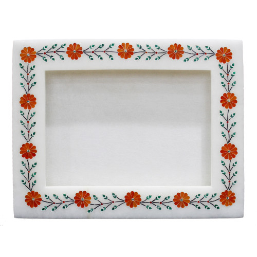 White Alabaster Marble Picture Frames Inlaid Carnelian And Malachite Gem Stone