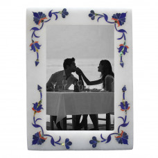 White Alabaster Marble Inlay Picture Frame Valentine Day Gift