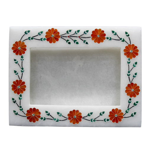 Beautiful  Picture Frame White Alabaster Marble Inlay Floral Art Work Birthday Gift