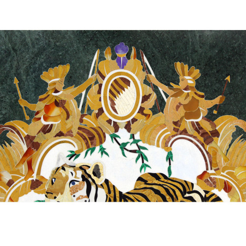 Wood Inlay Tiger Panel For Home Decor