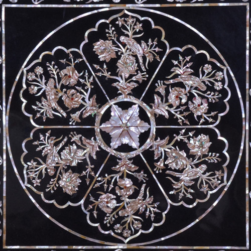 Black Marble Inlay Side Table Top 29" x 29" Inches | Handmade Pietra Dura Table Top For Home Decor 