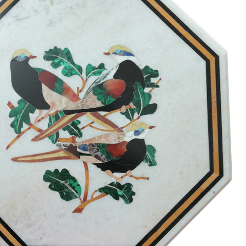 Beautiful Design White Marble Inlay Side Table Top | Handmade Pietra Dura Inlay Craft Work For Home Decor 