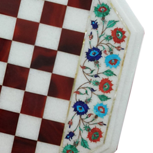 White Marble Inlay Chess Table Top Inlaid With Semi Precious Gemstones A Unique Art Piece For Home Decor 