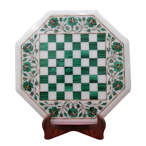 Stone Chess Table Top White Marble Inlaid With Semi Precious Gemstones Handmade Chess Table Top For Home - Note: Now You Can Ask Offer Price