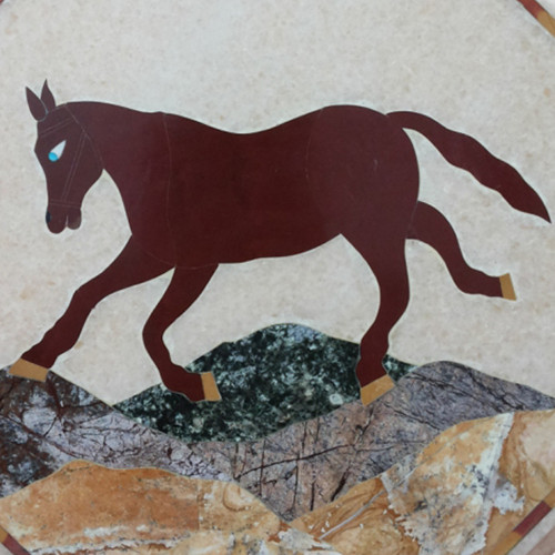 Pietra Dura Horse Design Side Table Top Inlaid With Semi Precious Gemstones Best For Home Furniture