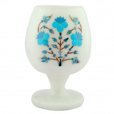 Marble Wine Glass Inlaid Turquoise Gemstone