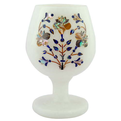 Marble Wine Glass Inlaid Paua Shell Gemstone