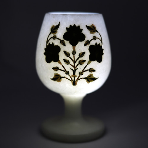 Marble Wine Glass Inlaid Black Onyx Semi Precious Stone