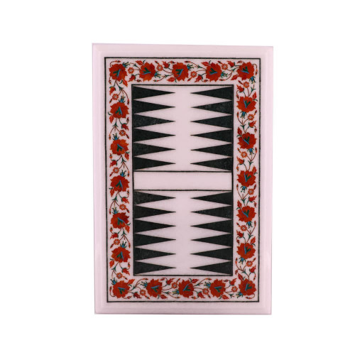 Decorative White Marble Backgammon Board Inlaid Carnelian Gemstone 