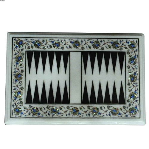 White Marble Classics Eco-Friendly Backgammon Game Inlaid Stones 
