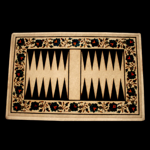 Turquoise White Marble Backgammon Game Inlaid Semiprecious Stones 