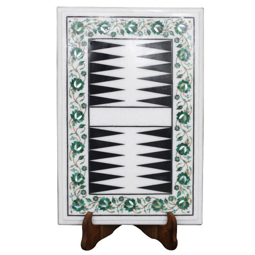 Pietra Dura Art Backgammon Game White Marble Board 