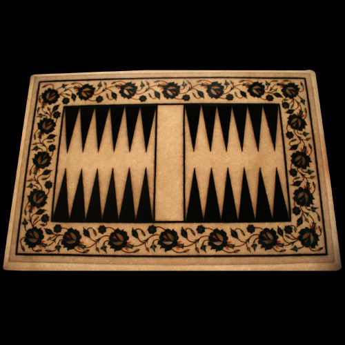 Pietra Dura Art Backgammon Game White Marble Board 